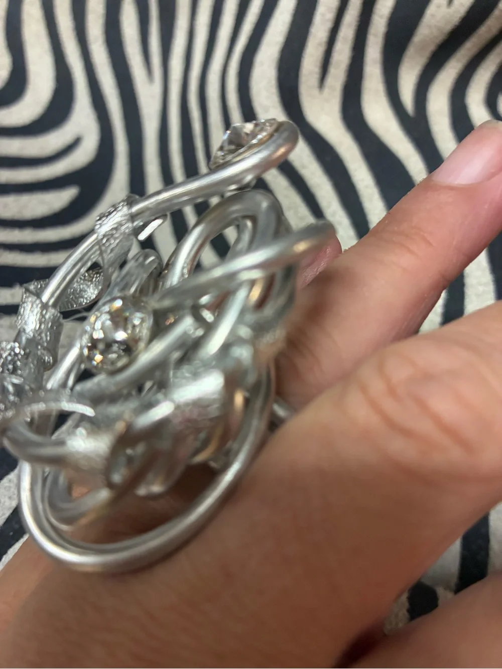 OAK. Jeff Leib.  Silver Twisted Statement Ring with Clear Crystals